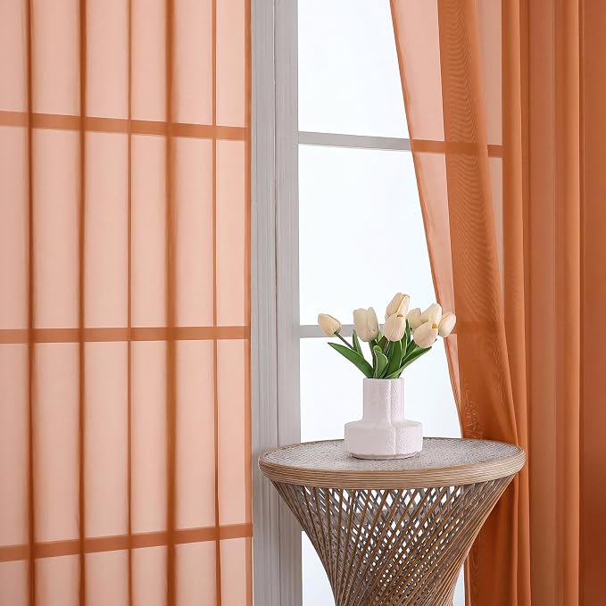 Orange Sheer Curtains 84 Inches Long 2 Panels Set, Light Filtering Sheer - Image 3