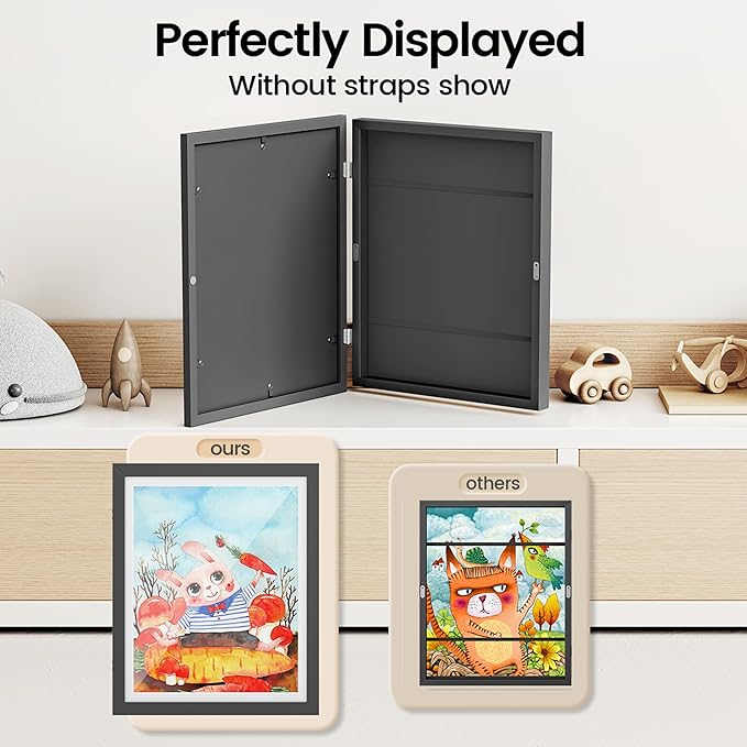 BAIJIALI Black Art Frames for Kids Artwork - Front Opening Holds 150 Drawings, 3D Crafts - 4 Packs 8.5x11 with mat or 9x12 without Mat