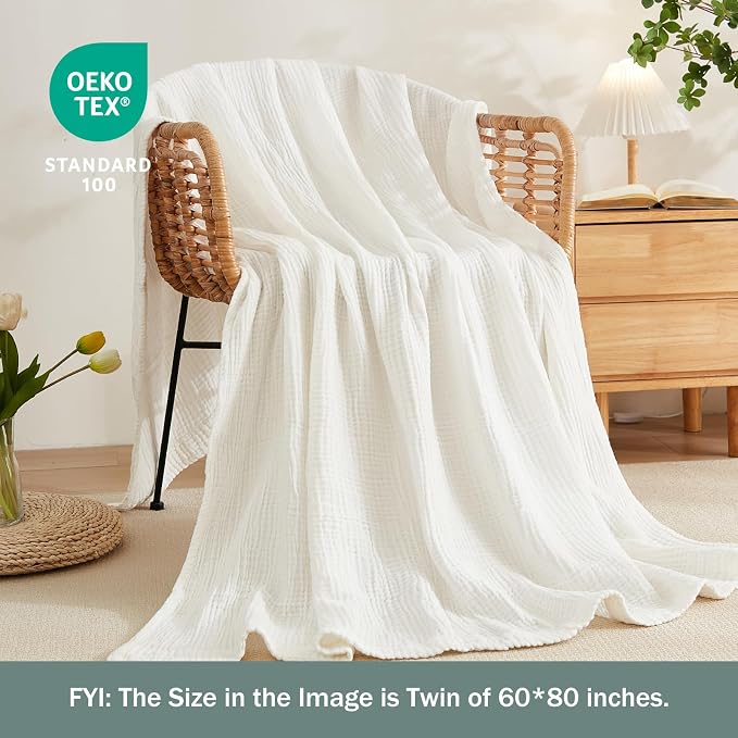 EMME Muslin Blankets for Adults Throw Blanket for Couch Breathable Gauze Soft - Image 3