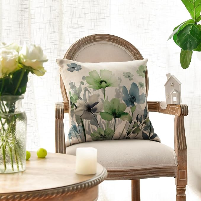 AVOIN colorlife Chinoiserie Poppy Flowers Pillow Covers 18x18 Inch Set of 2 | - Image 4