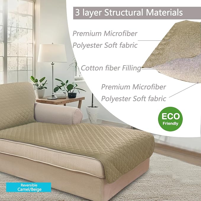 U-NICE HOME Sectional Couch Cover Chaise Lounge Cover, Light Camel/Beige | - Image 4