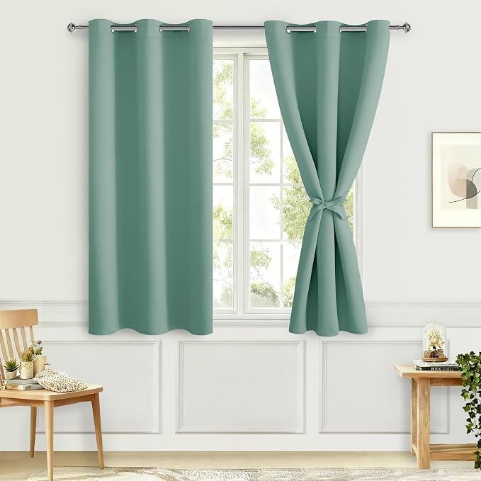 Blackout Curtains for Bedroom, Sage Green, 42 x 54 Inch, 2 Panels | Thermal by Hiasan
