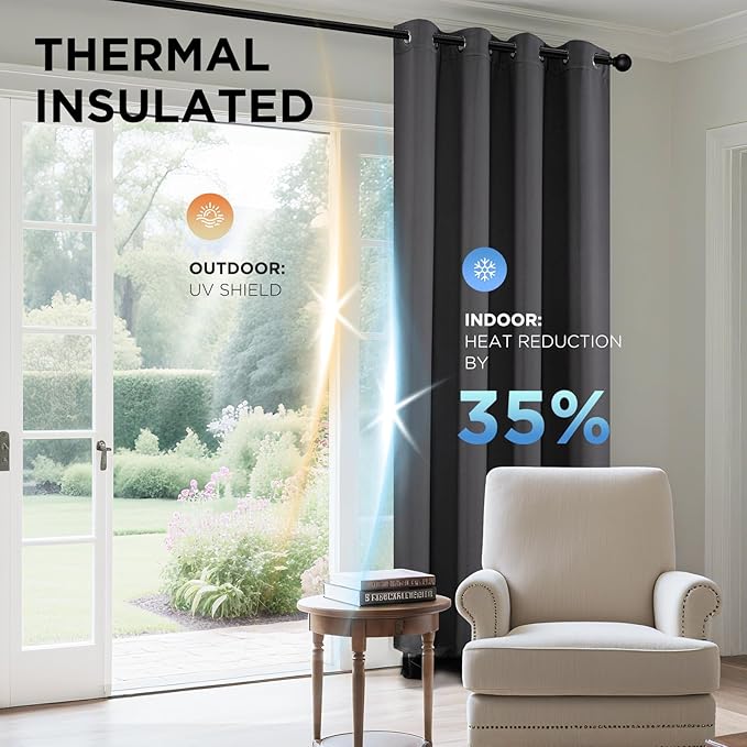 Joydeco Grey Blackout Curtains for Bedroom 84 Inch Long, Room Divider Black Out - Image 4