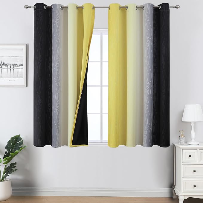 Black and Yellow Ombre Blackout Curtains 45 Inches Long | Room Darkening by ESTELARTEXTILER
