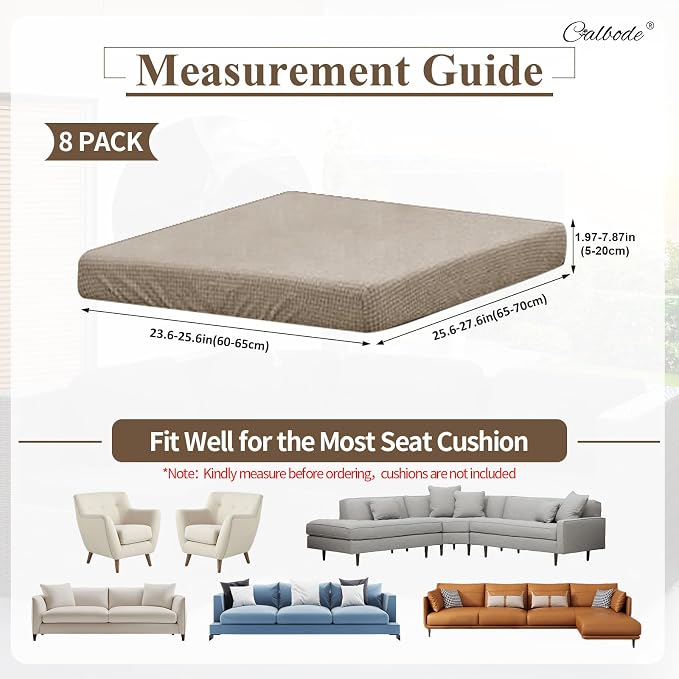 CALBODE 8Pcs Outdoor Stretch Cushion Covers, Waterproof Outdoor Chair Cushion - Image 2