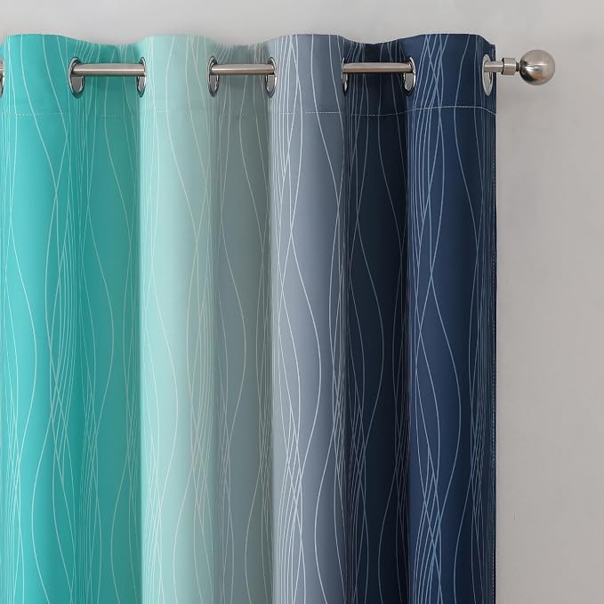 Navy Blue and Teal Gradient Blackout Curtains - Image 4