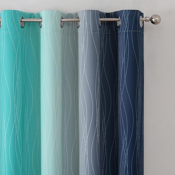 Navy Blue and Teal Gradient Blackout Curtains - Image 4