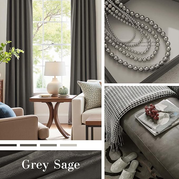 Lazzzy Velvet Blackout Curtains Thermal Insulated Room Window Drapes Super Soft Luxury Curtains for Living Room Bedroom Rod Pocket 2 Panels, Grey, 52" W x 96" L
