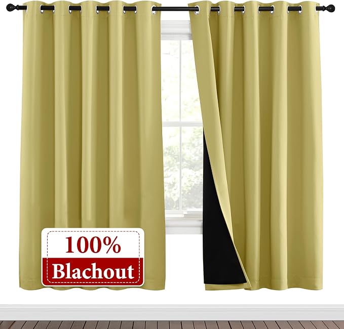 NICETOWN Paler Yellow Full Shade Curtain Panels, Pair of Energy Smart & Noise - Image 2
