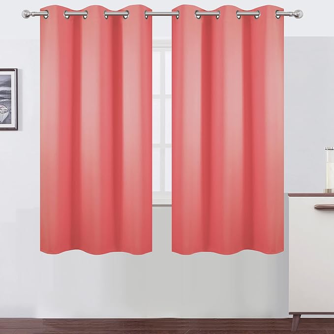 Coral Blackout Curtains 42 x 63 Inch Length/Set of 2 Curtain Panels/Thermal by Lemomo