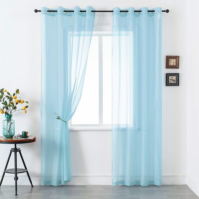 DUALIFE Sky Blue Voile Sheer Curtains Grommet,Look Semi Natural Light Flow Sheer Drapes,Elegant Solid Color Touch Soft Drapes, 52X84 Inch for Living Room Bedroom,Set of 2 Panels Baby Blue