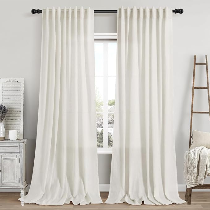 Cream Linen 102 Inch Long Curtains by Nanspring