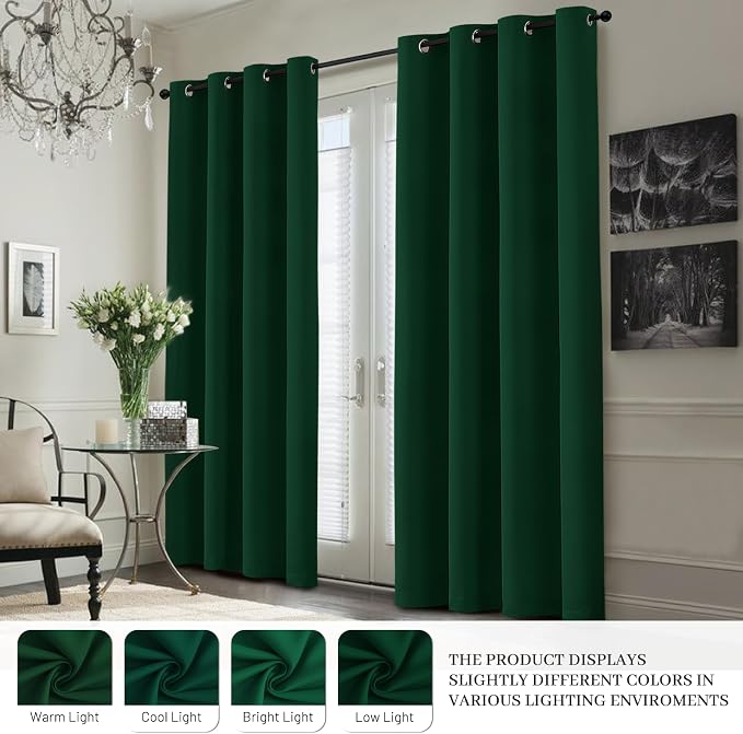 Yakamok Dark Green 100% Blackout Curtains 63 Inches Long 50" Wide 2 Panels | - Image 7