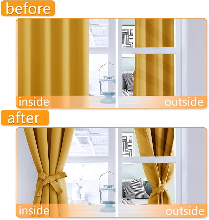 Blackout Curtains for Bedroom, Mustard Yellow 38 x 72 Inch 2 Panels | Light - Image 4