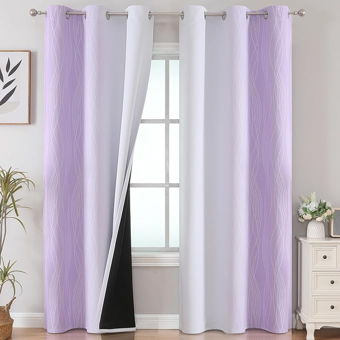 Lilac and Greyish White Ombre Blackout Curtains Living Room 84 Inches Long | by ESTELARTEXTILER