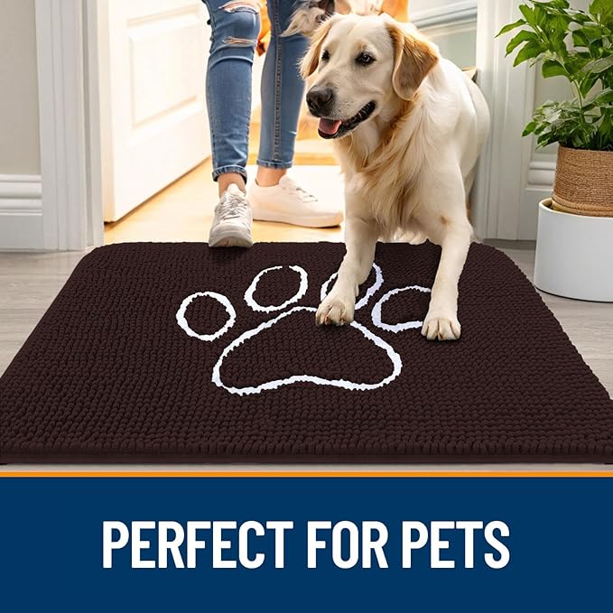 OLANLY Dog Door Mat for Muddy Paws 32x20, Paw Print Design Chenille Mud Mat | - Image 6