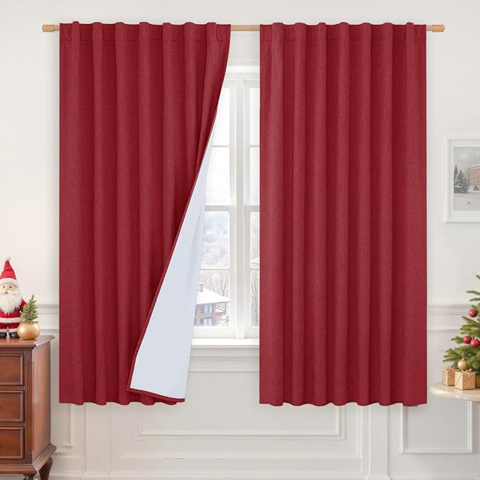 63 Inch Length 100% Blackout Linen Curtains by LAMIT