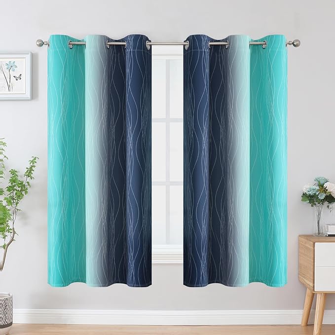 Navy Blue and Teal Gradient Blackout Curtains - Image 2