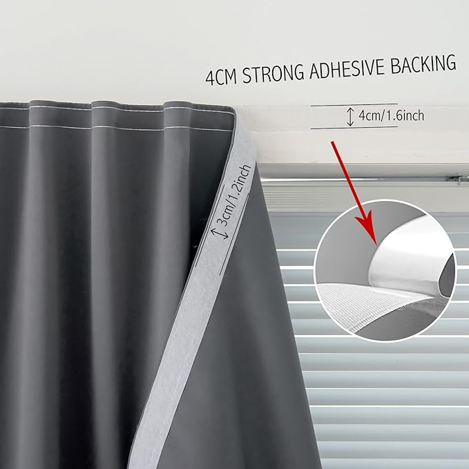 Magic Tape Stick On Curtains Window Shades Pull Down Blackout Window Cover - Image 8