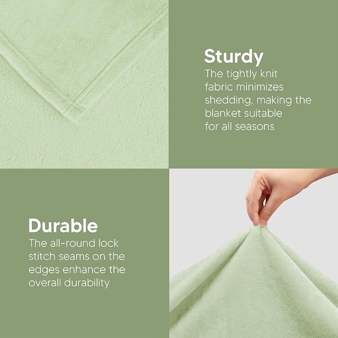 Utopia Bedding Soft Fleece Bed Blanket King Size Sage Green | Microfiber Plush - Image 5