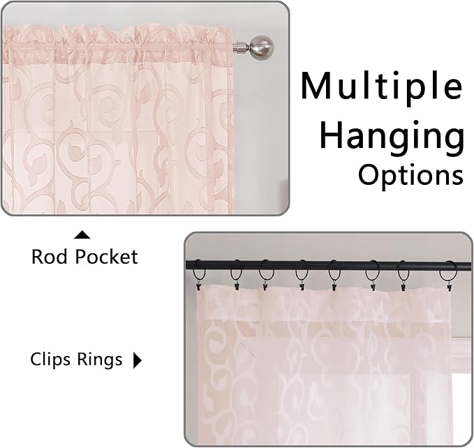 Furman Cafe Curtains 30 Inch Length 2 Panels Set, Elegant Geometric Jacquard - Image 3