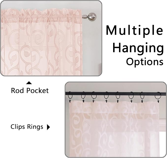 Furman Blush Pink Sheer Curtains 36 inch Length 2 Panels Set - Image 5