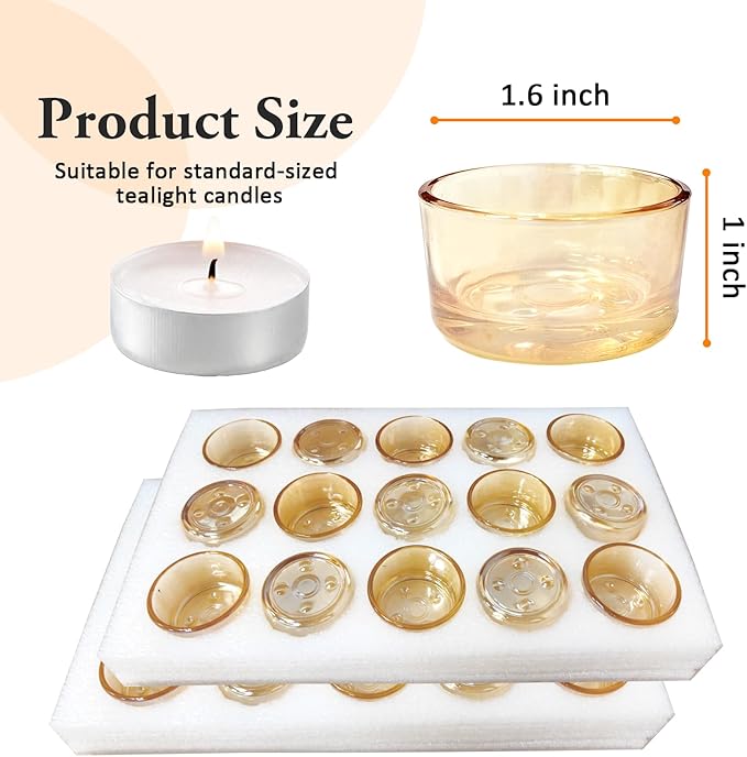 GOLDEAL 30 Pcs Gold Glass Small Tealight Candle Holders-Tea Candle Holders Bulk - Perfect for Weddings, Parties, Dinners - Ideal for 1.5" Standard Tealights and Candle Moulds…