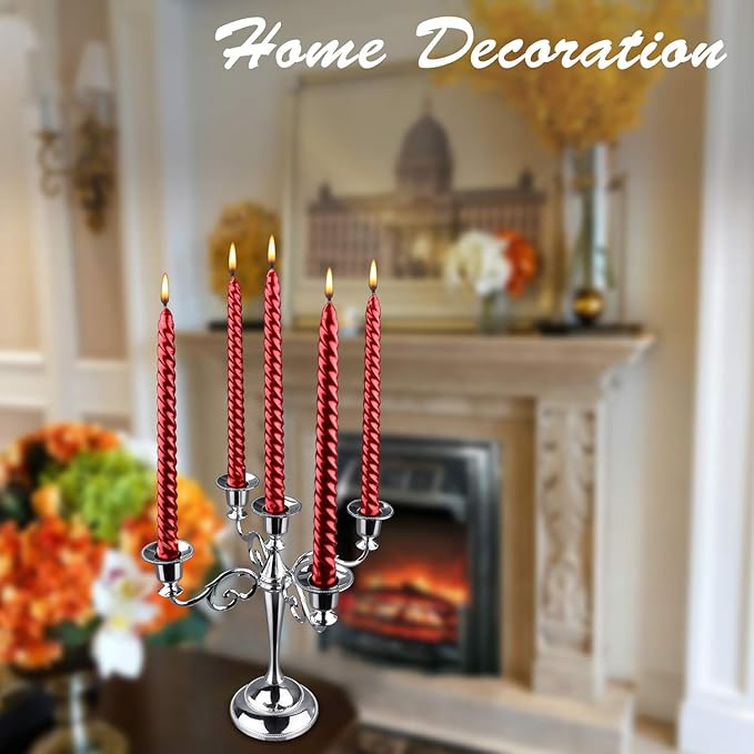 Brass Candle Holder，5 Wicks Metal Candle Holders for Taper Candles（10.6 inch Tall Candelabra, for 1/2-1 inch Pillar Candles Diameter Each）,Centerpiece Elegant Decoration Piece for Table