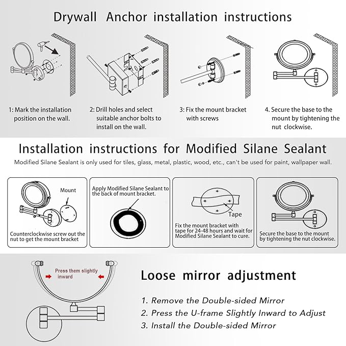 Wall Mounted Makeup Mirror with Lights and 10X Magnification, 8" Rechargeable Double Sided Magnifying Touch Dimmable Extended Arm 360 Rotation, Foldable Vanity Mirror for Bathroom, Antique Brass