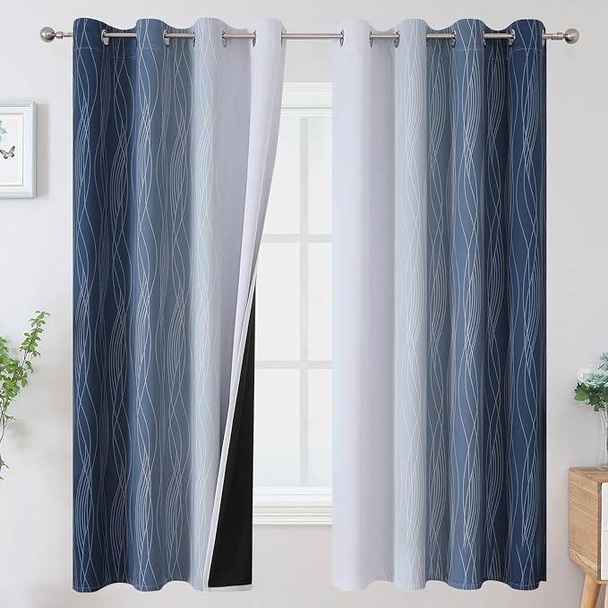 Navy Blue and Greyish White Blackout Curtains by ESTELARTEXTILER