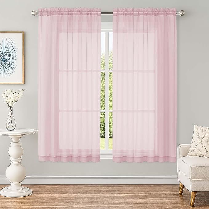 Sheer Blush Curtains, Sheer Curtains 63 inch Length 2 Panels Set, Rod Pocket by OWENIE