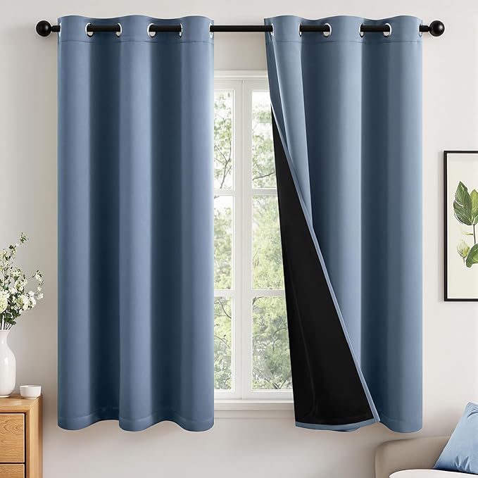 MIULEE Stone Blue 100% Blackout Short Curtains by MIULEE