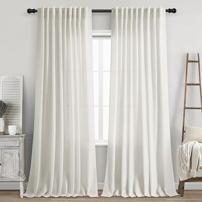 Cream Linen Curtains 90 Inches Long by Nanspring