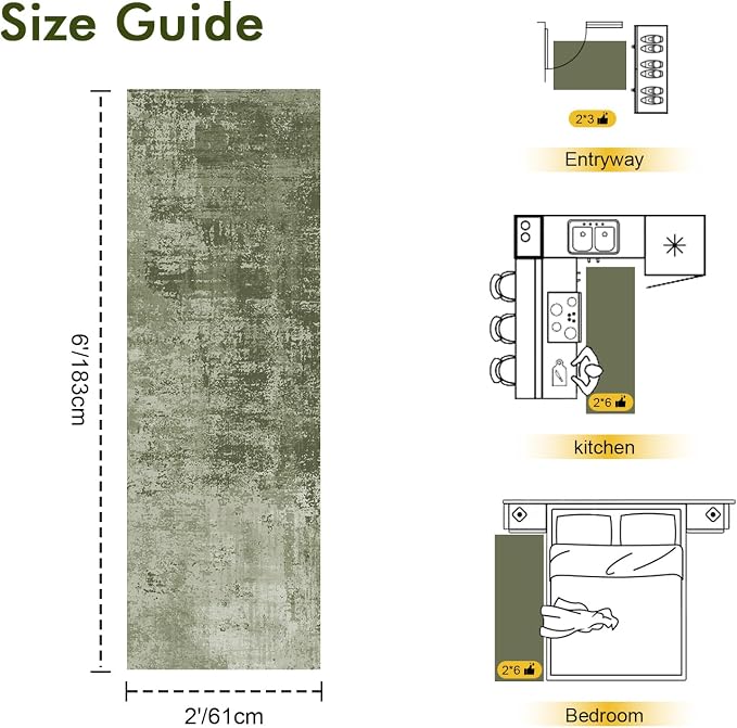 2x6 Ft Washable Runner Rug, Non-Slip Low Pile Hallway Kitchen Area Rug - Image 2