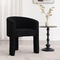 Modern Sherpa Barrel Dining Chair, Upholstered Boucle Dining Chair Accent Chair with Arms Comfy Makeup Vanity Chair, Dining Living Room Kitchen Chair, Black