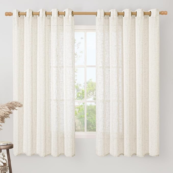 Linen Curtains 63 Inch Length for Living Room, Linen Light Filtering Boho Semi by LAMIT