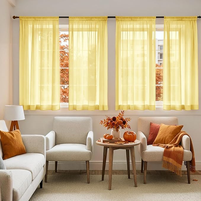 MIULEE Yellow Sheer Curtains 63 Inches Long 4 Panels 42 x 63 Inches | Light by MIULEE