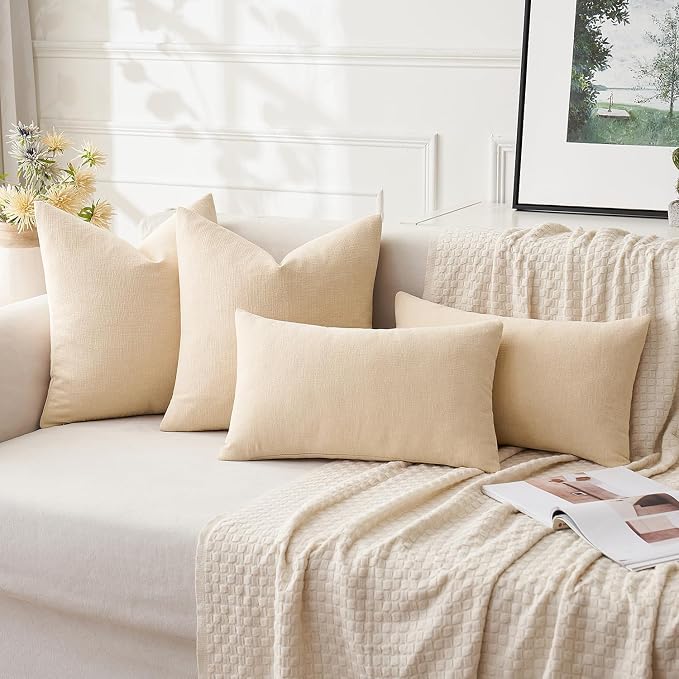 MIULEE Beige Chenille Couch Lumbar Throw Pillow Covers, 12x20 | Set of 2 - Image 4