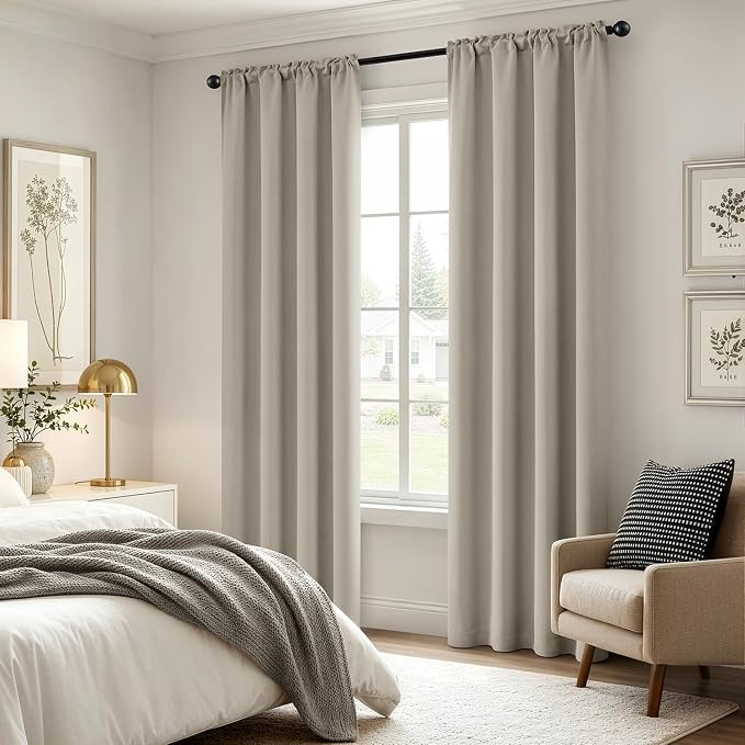 MIULEE 84 Inch Length Cobblestone Blackout Bedroom Curtains Set of 4 | Thermal - Image 4