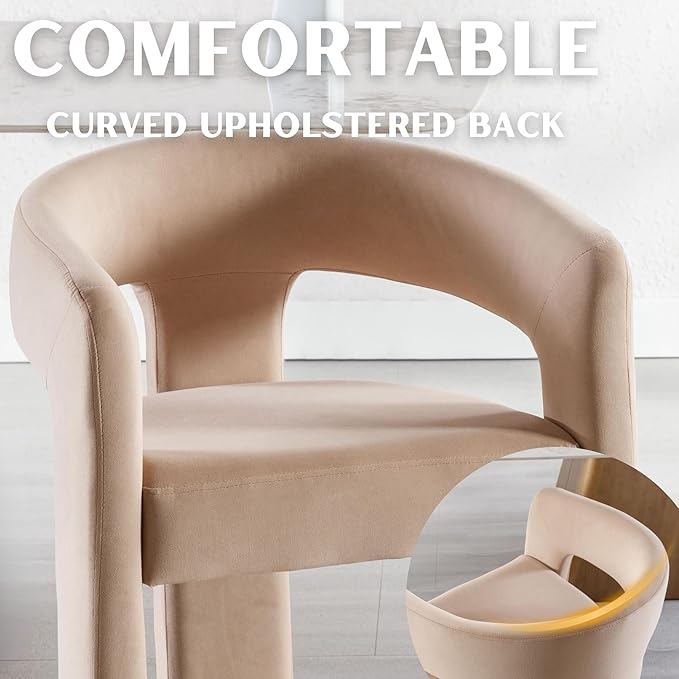 Modern Barrel Dining Chairs Set of 8, Velvet Upholstered Accent Side Chair with Arms Comfy Makeup Vanity Chairs, Dining Living Room Kitchen Chairs, Khaki