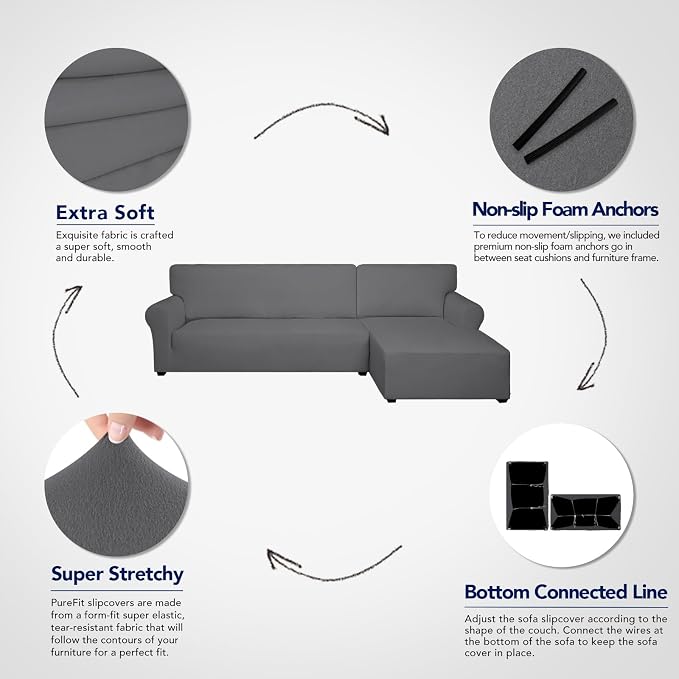 PureFit Stretch Sectional Couch Covers 2 pcs Non Slip L Shape Sofa Cover | - Image 3