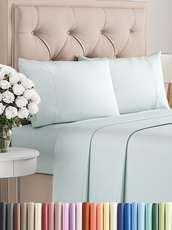 Twin 4 Piece Sheet Set - Comfy Breathable & Cooling - Ultra Soft Hotel Luxury Bedding Set w/ 8-16 Inch Deep Pockets - 1 Flat & 1 Fitted Sheet & 2 Pillowcases - Wrinkle Free and Easy Care - Ice Blue
