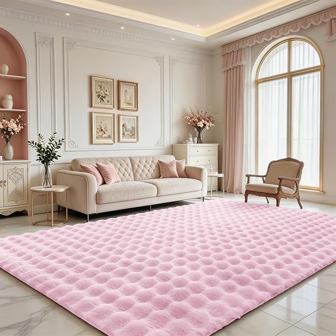 Pink Rabbit Plush Rug 6'x9', Fluffy Shaggy Area Rug by CHOVY