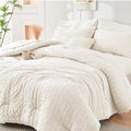 HYMOKEGE Ivory Twin Comforter Set Seersucker 5 Pieces, All Season Luxury Bed in a Bag for Bedroom, Bedding Set with Comforters, Sheets, Pillowcase & Shams