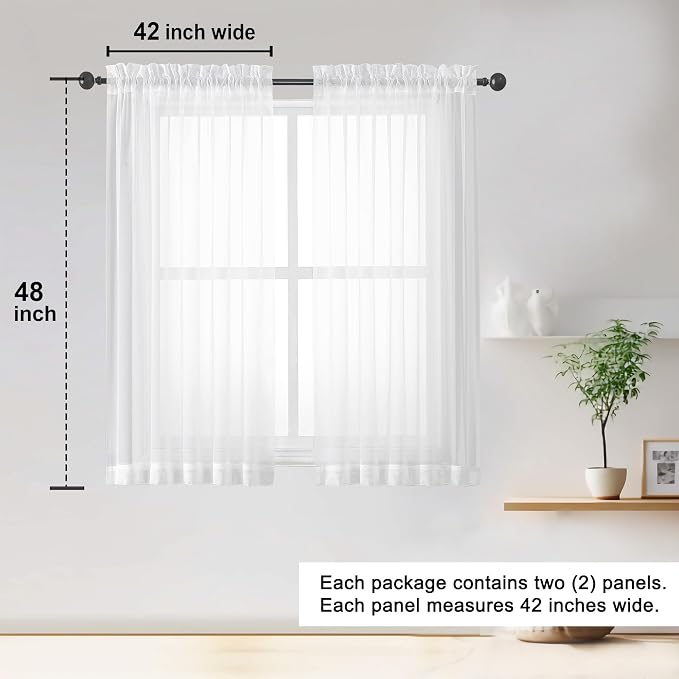Sheer White Curtains 84 Inch Length 2 Panels Set - Image 2