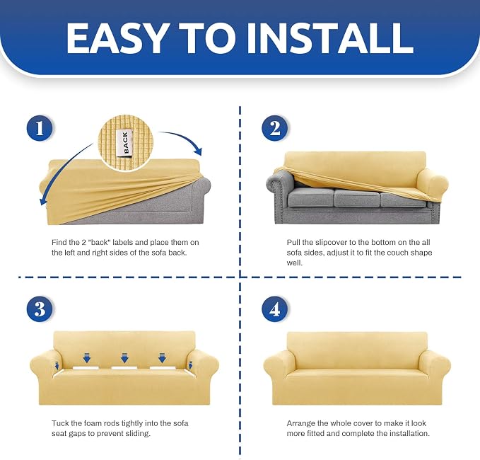 Stretch Couch Covers for Sofa, 3 Cushion Couch Slipcover, Champagne | 1-Piece - Image 6