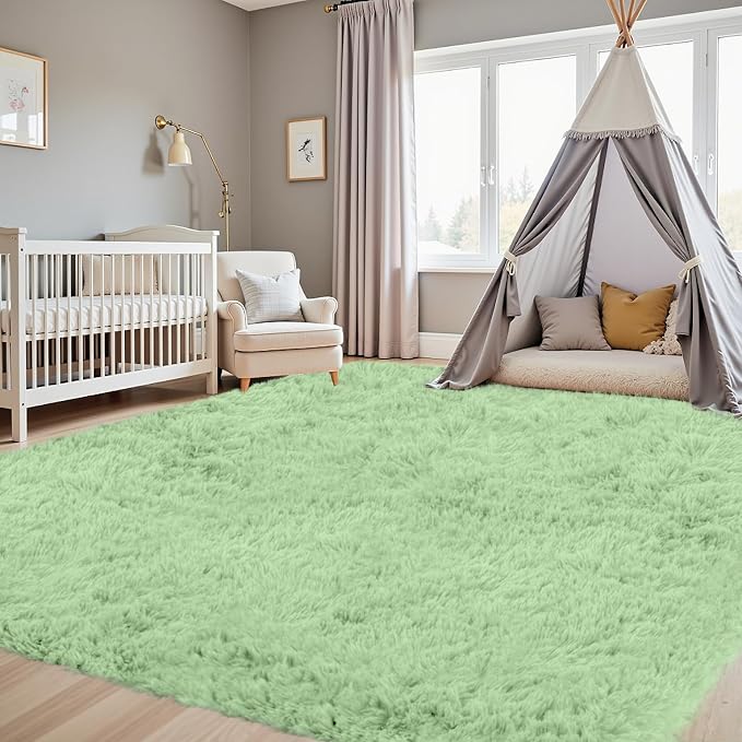 4x6 Fluffy Shag Area Rugs for Living Room Bedroom: Soft Carpet Mint Green | - Image 9