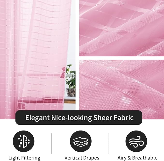 SpaceDresser Check Sheer Curtains 90 Inches 2 Panels Set, Rod Pocket Plaid - Image 5