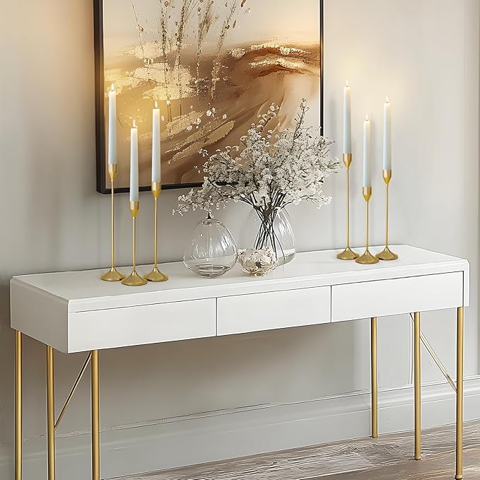 Brass Gold Metal Taper Candle Holder, Vintage Candlestick Holders, Candle Sticks Holder Decor for Wedding Wedding, Dinning, Party, Fits 3/4 inch Thick Candle&Led Candles (Set of 6 Pcs)