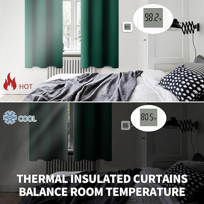 BGment Green Blackout Curtains 72 Inch Length 2 Panels Set, Grommet Thermal Insulated Room Darkening Curtains for Bedroom, Each 46 x 72 Inch